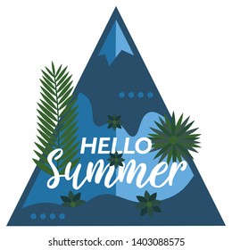 Hello Summer typographical background with tropical plants