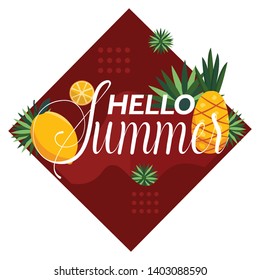 Hello Summer typographical background with tropical plants