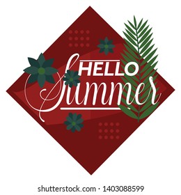 Hello Summer typographical background with tropical plants