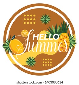 Hello Summer typographical background with tropical plants
