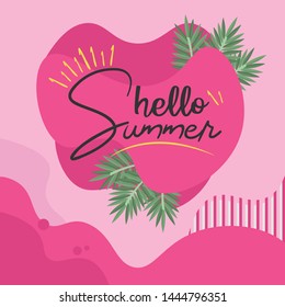 Hello Summer typographical background with tropical plants illustration