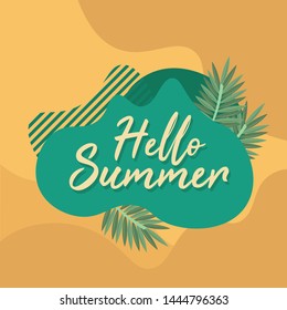 Hello Summer typographical background with tropical plants illustration
