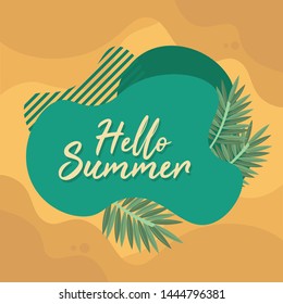 Hello Summer typographical background with tropical plants illustration