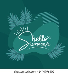 Hello Summer typographical background with tropical plants illustration
