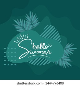 Hello Summer typographical background with tropical plants illustration