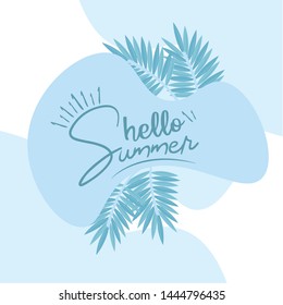 Hello Summer typographical background with tropical plants illustration