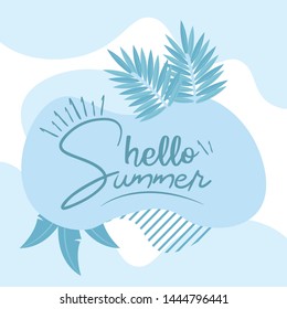 Hello Summer typographical background with tropical plants illustration