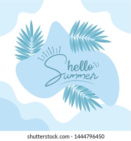 Hello Summer typographical background with tropical plants illustration