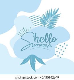 Hello Summer typographical background with tropical plants