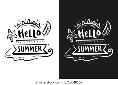 Hallo Sommertypografie mit Strandverzierungen für Druck