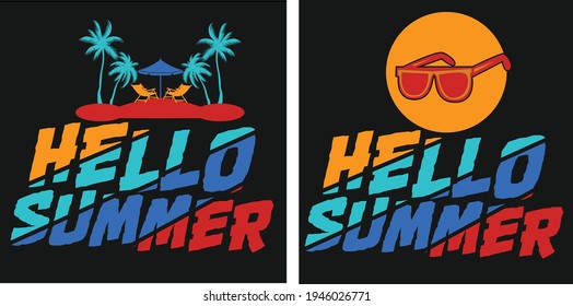 Hello summer typography with beach ornament for print, vector ,illustrator