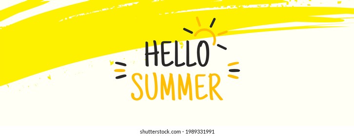 Hola diseño de tipografía de verano. Oferta especial descuento para banner web de gran venta. Promoción de pantalla digital móvil para medios sociales o sitio web