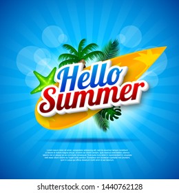 Hello Summer Typography with Element Tropical in the Beach