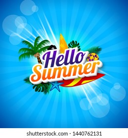 Hello Summer Typography with Element Tropical in the Beach