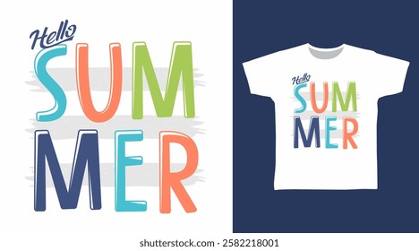 Hello summer typography hand drawn, vector ready for print on t shirt and other uses