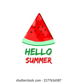 Hola tipografía de verano con la ilustración de la sandía en rodajas