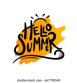 Hello Summer Typography With Sun And Wave Vector Illustration