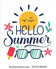 Hello summer typography t-shirt design
