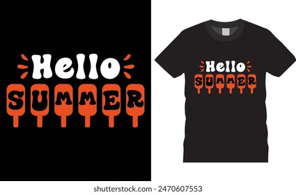 Hello Summer Typography summer vector t shirt design. premium quality, summer graphic t-shirt design, tropical print, vector illustration. print, Global swatches.