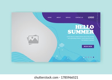 Hello summer vacation background abstract landing page design template Premium Vector