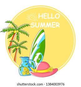 Hello Summer vacation background with holiday and travel theme  in vector