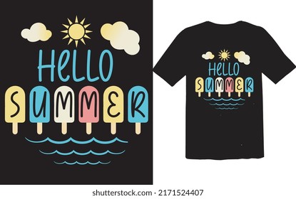 Hello Summer vacation Beach Ice Cream T Shirt Design