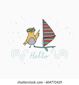 Hello summer vacation. Hand drawn vector illustration.
