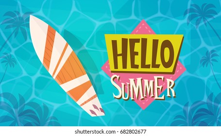 Hello Summer Vacation Sea Travel Retro Banner Seaside Holiday Flat Vector Illustration