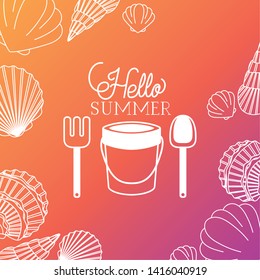 Hello summer and vacation silhouette design