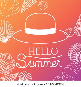 Hello summer and vacation silhouette design