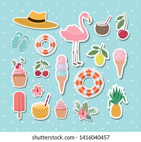 Hello summer and vacation stickers design