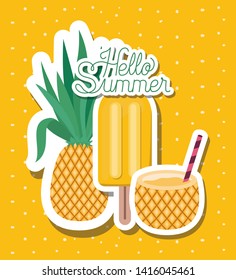 Hello summer and vacation stickers design