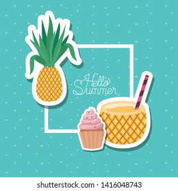 Hello summer and vacation stickers design