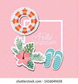 Hello summer and vacation stickers design