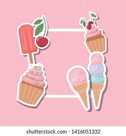 Hello summer and vacation stickers design