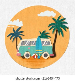 Hello Summer vacation time theme background. Paper cut texture style Vector EPS10 Illustration.