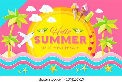 Hello. Summer! Vacation and Travel. Enjoy Your Hot Sea Holiday! Vector illustration