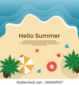 Hello summer. And a variety of colorful and fashionable. and beautiful with paper cut. And can be used as an illustration