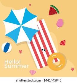 Hello summer. And a variety of colorful and fashionable. and beautiful with paper cut. And can be used as an illustration