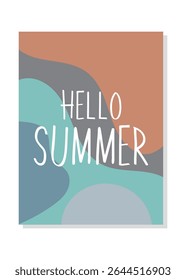 Hello Summer Vector Art with Abstract Shapes on White.