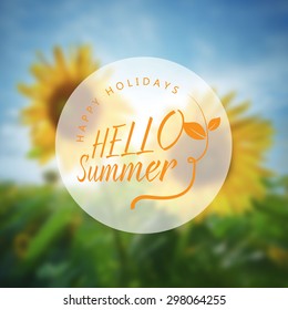 Hello summer. Vector summer background with sunflower field