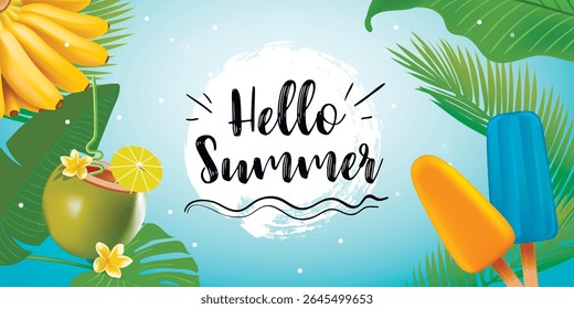 Hello Summer Vector Background Template Design