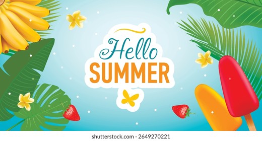 Hello Summer Vector Background Template Design