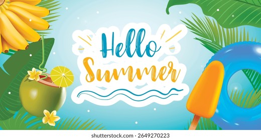 Hello Summer Vector Background Template Design