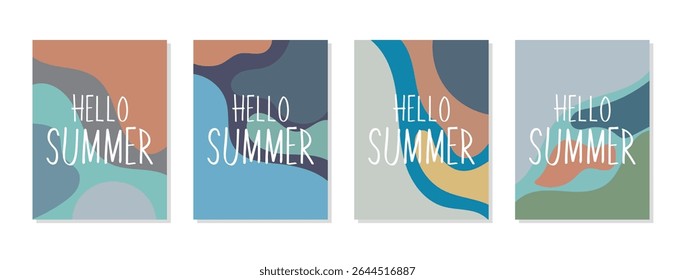 Hello Summer Vector Backgrounds Set, Isolated on White.