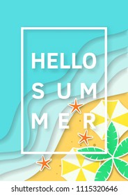 Hello Summer vector banner design. Paper cut style. vector illustration