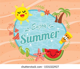 Hello Summer vector banner design with colorful fruits