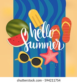Hello summer vector banner design.  Vector illustration