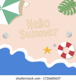 Hello summer vector of the beach with sand as a background and sand writing texture.
