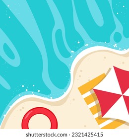 Hello summer. Vector beach with umbrella and towel.
